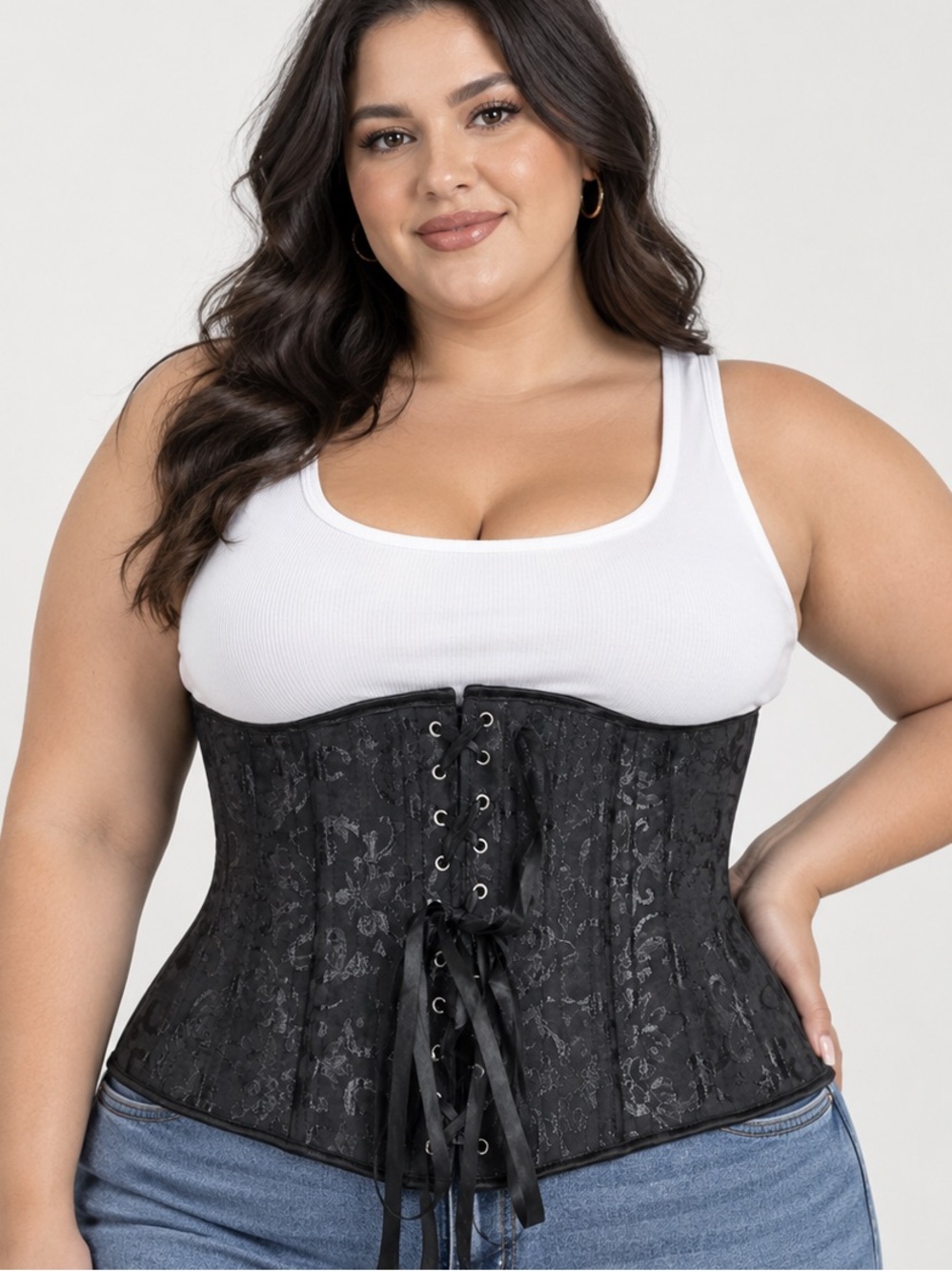 Black Lace Corset Waist Cincher High Waist Boned Lace Up Shapewear Gothic